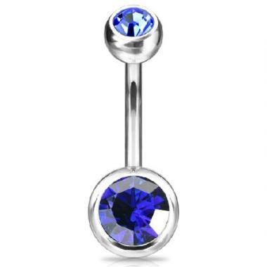 Köldök piercing titánból, Kék kövekkel