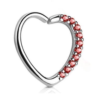 Fülpiercing szív alakú piros kövekkel (balos)