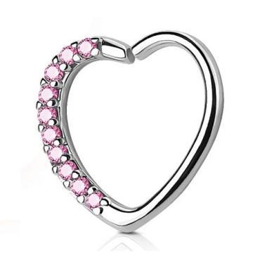 Fülpiercing szív alakú csillogó pink kövekkel jobb